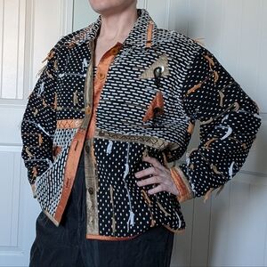 Vintage Yak Magik Silk Blend Western Blazer/Jacket Women's Medium Brown/White